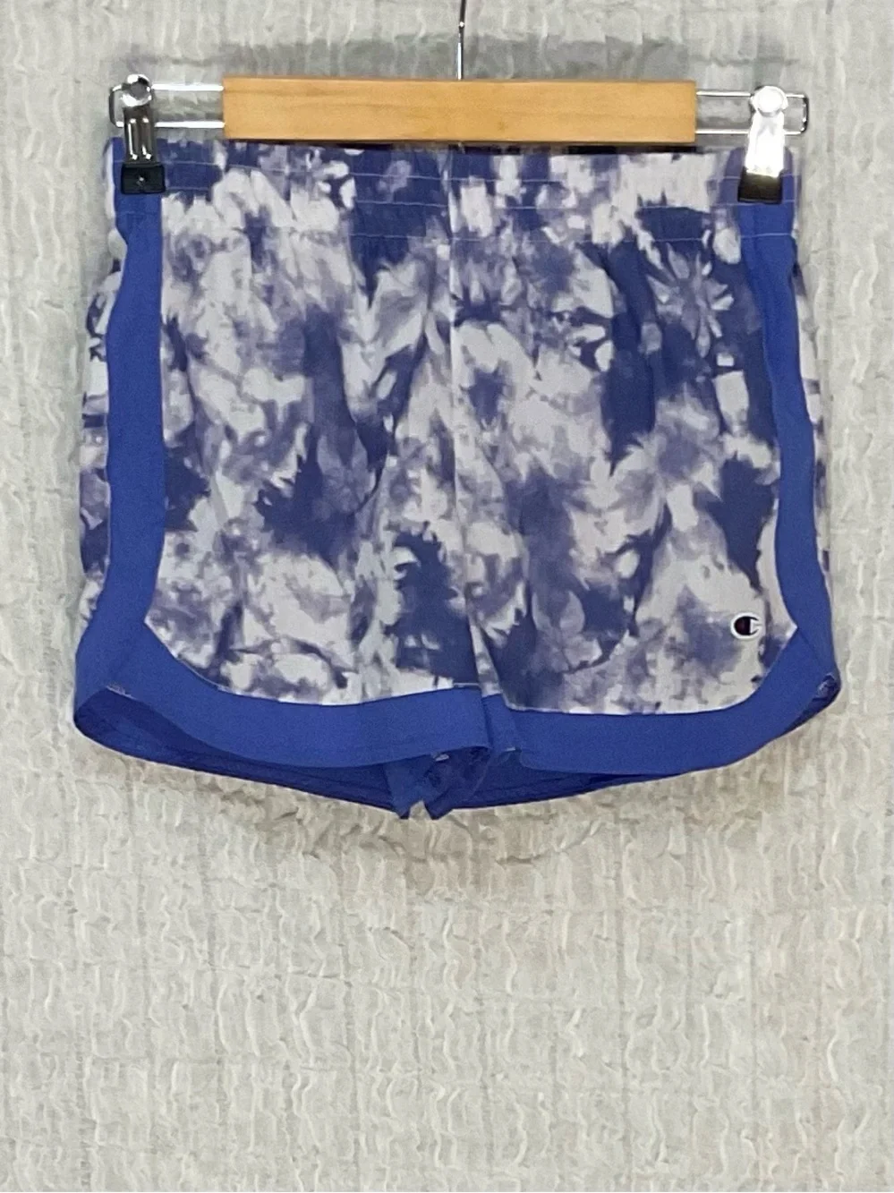 Champion Girls Large Blue Tie Dye Athletic Running Shorts Built-In Brief